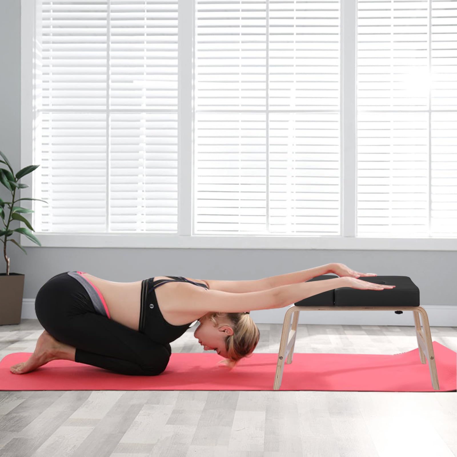 Sgabello per Headstand Yoga e Panca per Inversioni/Robusta e Sicure In Legno (Nero)