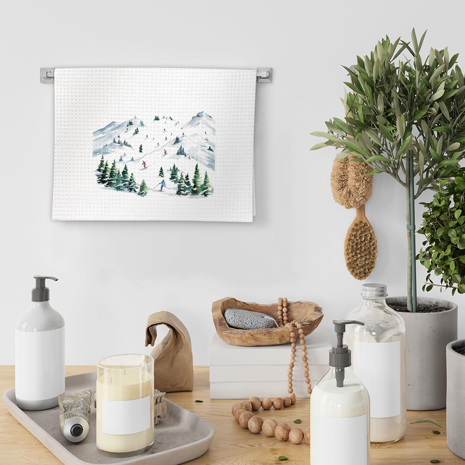 Winter Skiing Definition Kitchen Towels Set of 2, Ski Gifts for Skiers Women Men Dish Towels, Winter Mountain Ski Decorative Hand Towels for Bathroom,Ski Lodge Kitchen Bathroom Decor(16x24Inch)