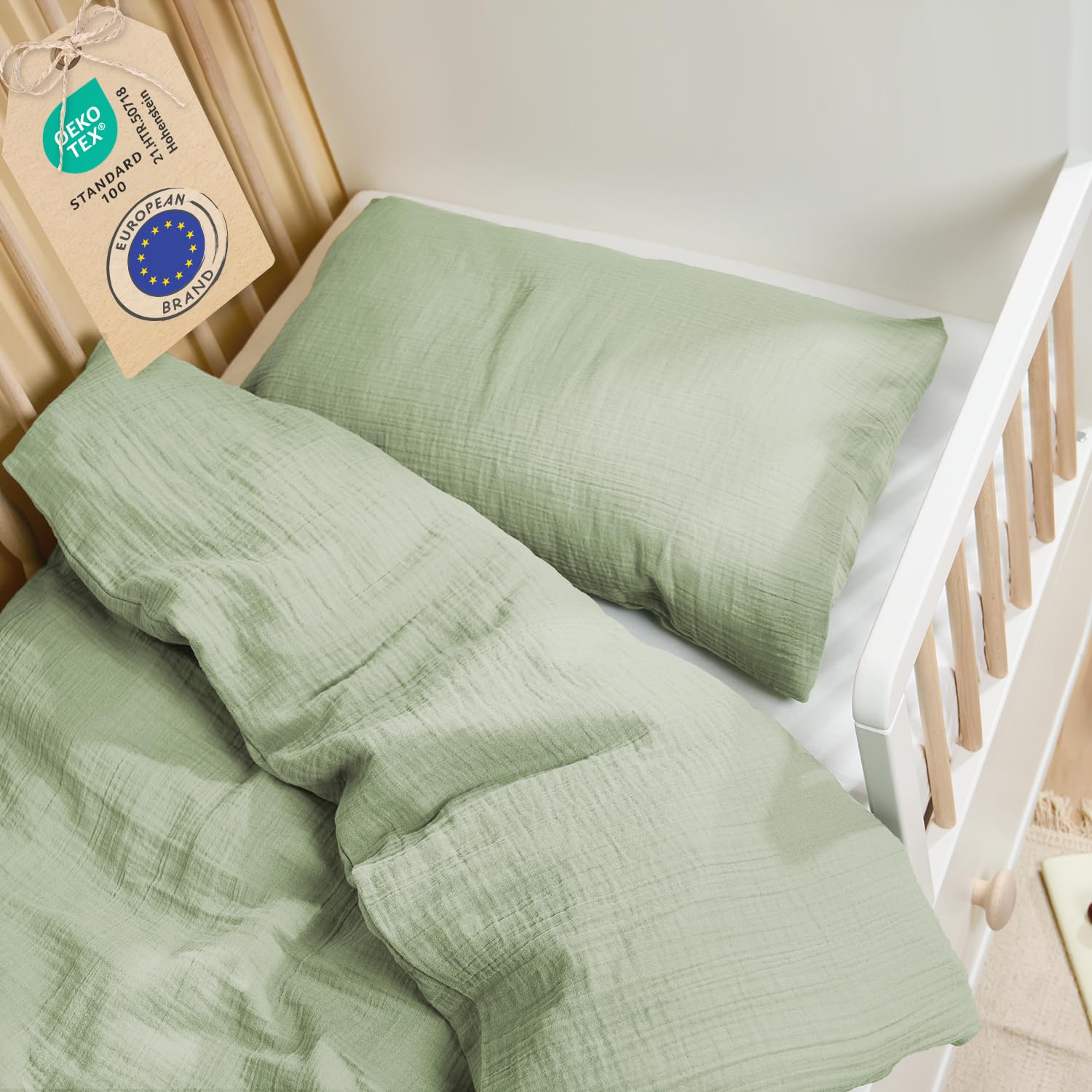 Laleni Copripiumino Lettino Neonato 100x135cm - Set Lenzuola Culla Neonato in Cotone - Lenzuolo 100x135cm + Federa 40x60cm - Certificato OEKO-TEX - Verde