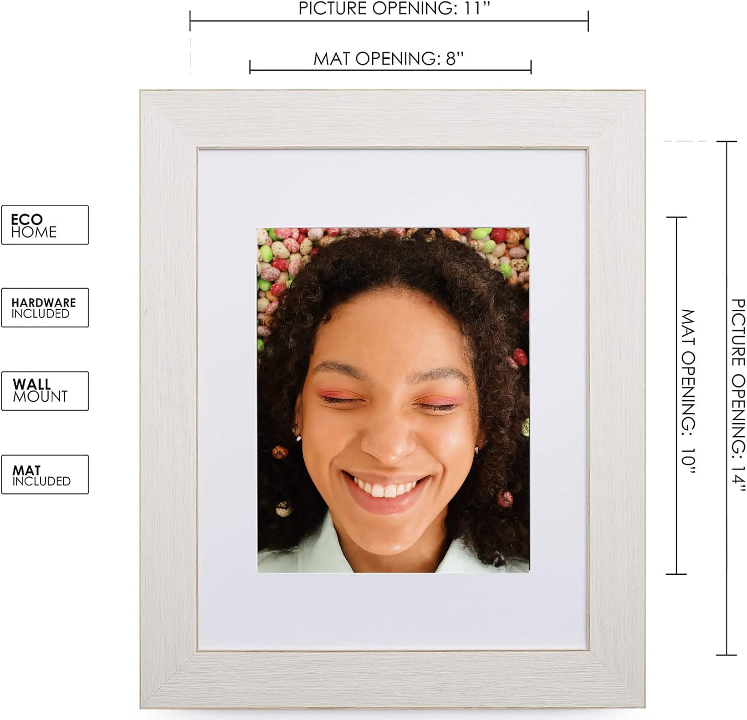 EcoHome Picture Frame 11x14 Withe - Matted for 8x10, Frames