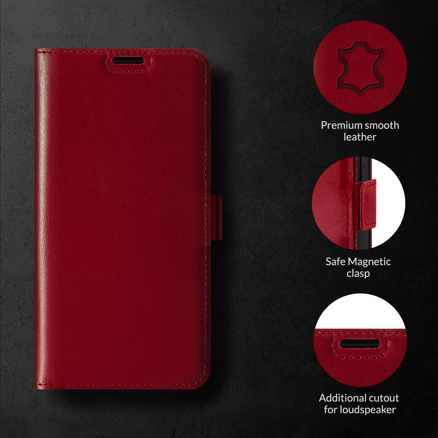 SURAZO Premium Slim Magnet Handyhülle für Samsung Galaxy A54 Hülle Leder – Klappbare Echtleder Schutzhülle [mit Kartenfach, RFID Schutz] Flip Klapphülle Wallet Case Cover Lederhülle (Costa Rot)