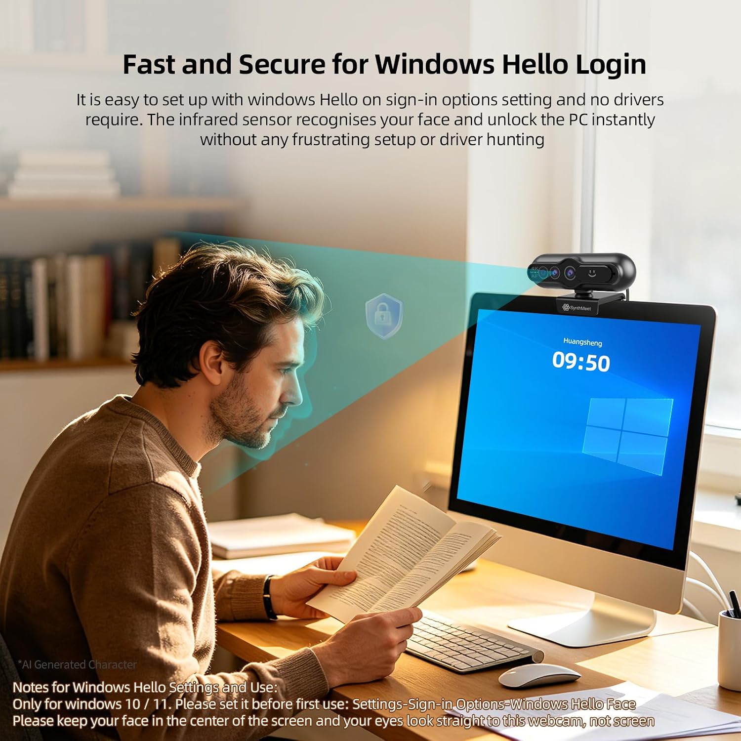 4K Webcam with Windows Hello, Facial Recognition, Log-on with Windows hello