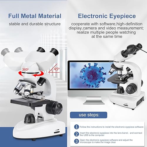 Miniatura 4 de Microscopios binoculares compuestos de laboratorio 40X-6000X1000020000X Ampliación con ocular eléctrico de 2.0MP, captura de imagen, grabación de