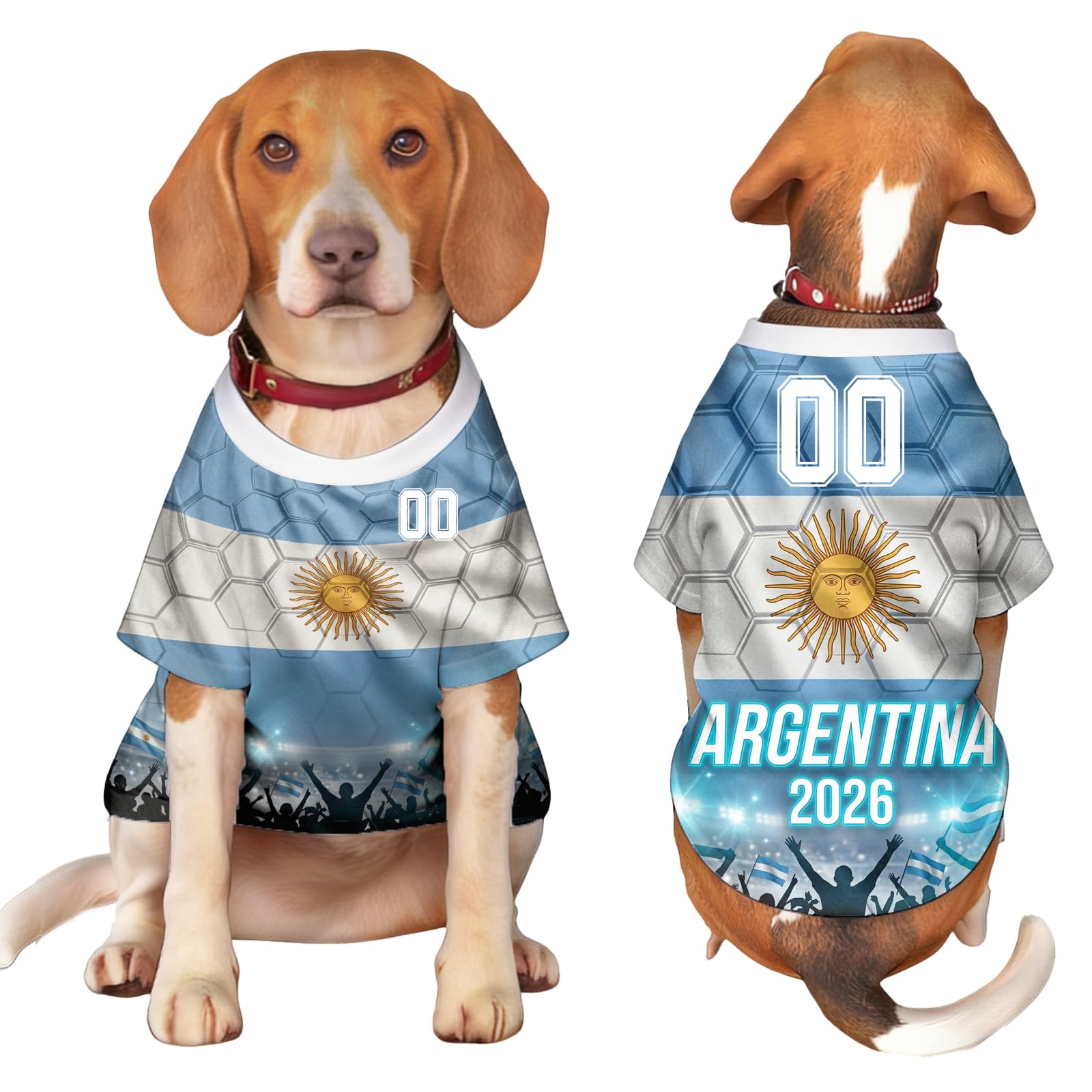 Custom Dog T-Shirt, Personalised 2026 World Cup Football Pet Jersey, National Flag & Number Print, Breathable Pullover for Small Medium Dogs XS-5XL, Outfit Gifts for Football Lovers (Style C)