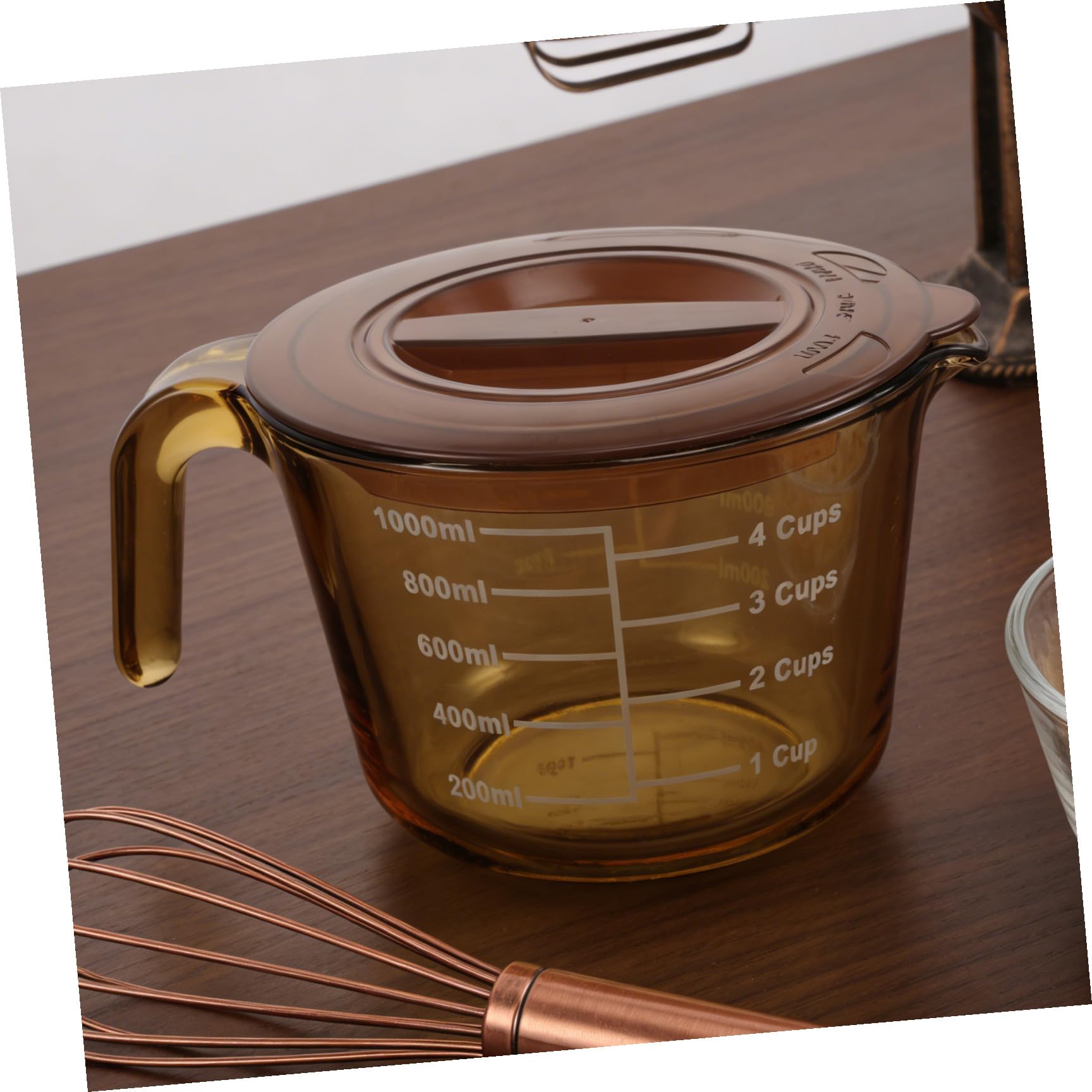 Vaso Medidor de Vidrio de 1000ml con Tapa y Boquilla