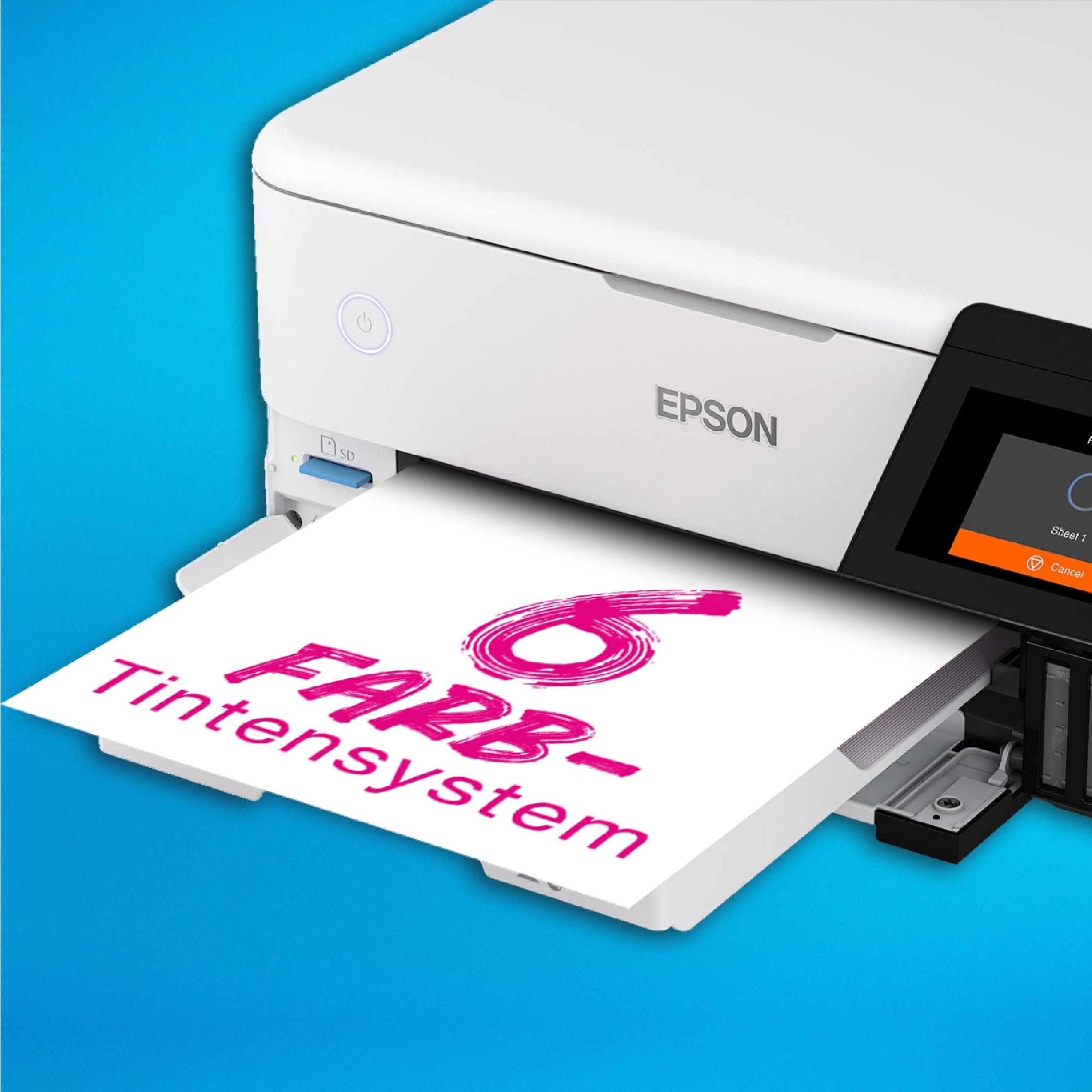 Epson EcoTank ET-8500 Tintentankdrucker | Fotodruck | 6-Farb-Tintensystem | WLAN | A4 | Drucken, Kopieren, Scannen | 10.9 cm Touchscreen | Duplexdruck | hinterer Papiereinzug