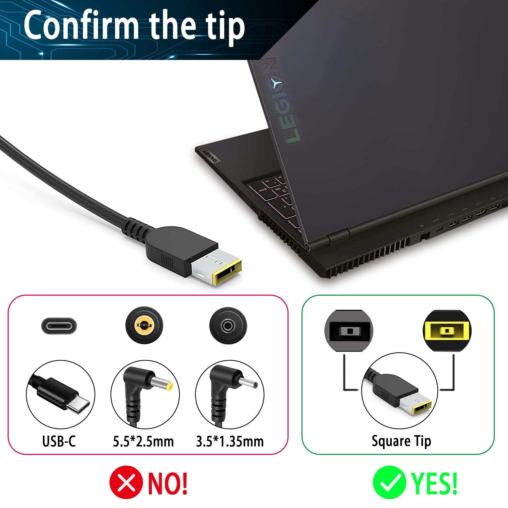 NELEBUTO New Legion 5 Charger,230W AC Adapter for Lenovo Legion 5 7 5P C7 S7 Y540 Y545 Y740 Y730 Y900 Y910 Y920 Y7000 Thinkpad P73 P53 P72 P52 P71 P51 P70 Laptop Power Adapter Supply