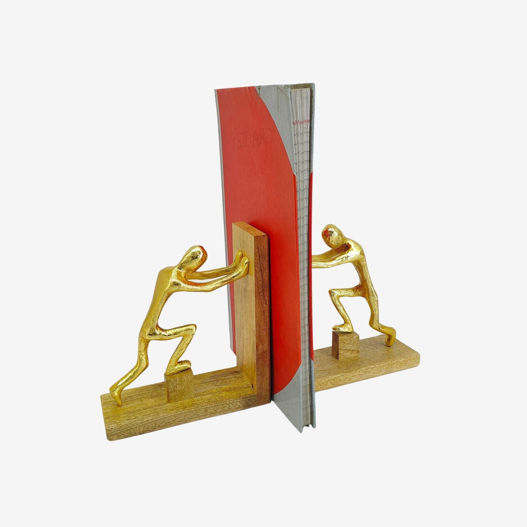 Modern Aluminum & Wood Bookend Sculpture, Decorative Book Holder Showpiece for Home Decor, Living Room, Bedroom, Bookshelf, Table, Office-image-31