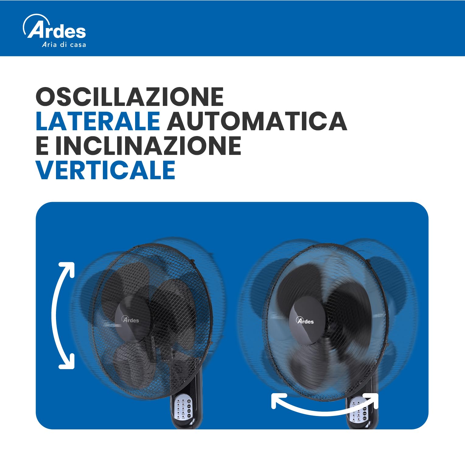 ARDES | AR5W40R Ventilatore da Parete con 3 Pale Rotanti di 40cm Telecomando a Distanza Oscillazione Automatica Timer Regolabile e 3 Velocità dal Design Elegante Ventilatore Murale Nero