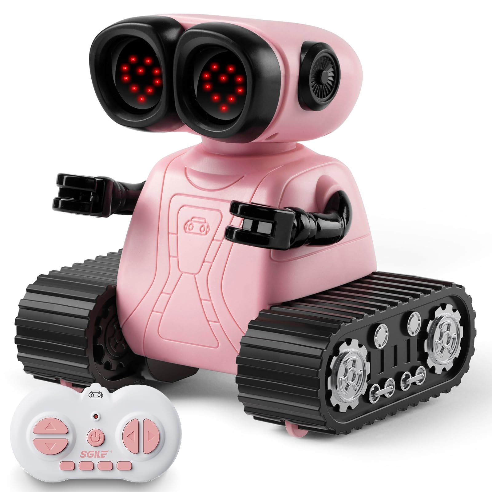 SGILE Remote Control Robot Toys with Music and Led Emojis Eyes, Auto-Demonstration, RC Rechargeable Emo Robots for Kids Age 3 4 5 6 7 Year Old Girls and Boys Gift Pink