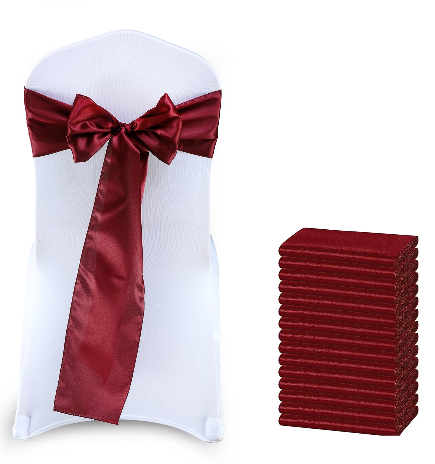 VDS Satin Chair Sashes Chair Cover Back Tie Sateen Bows Ribbon for Wedding Birthday Graduation Engagement Ceremony Event Party Banquet Venue Hotel All Dining Chair Decoration (150PC) (Maroon) — image 1