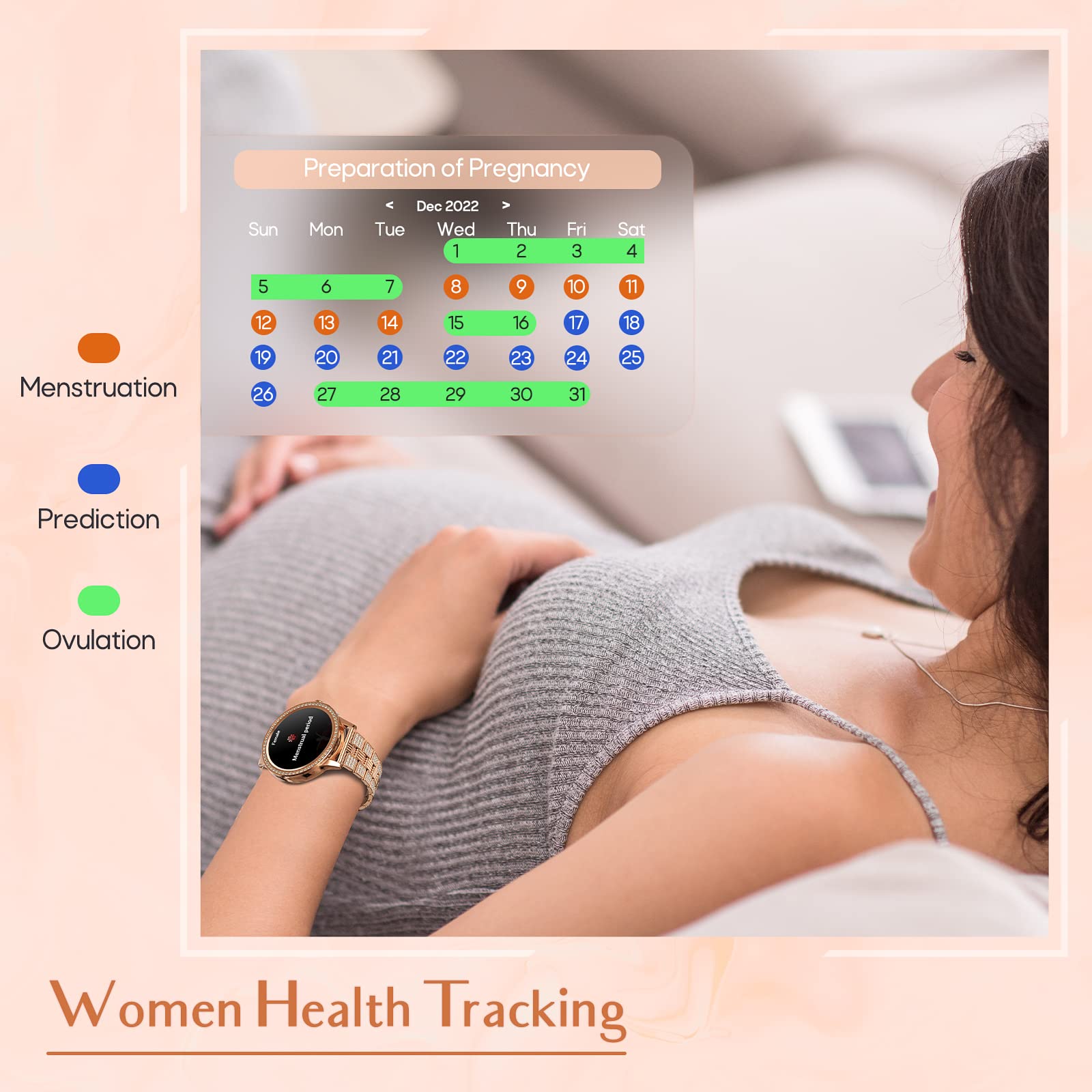 Nemheng Smartwatch Mujer con Llamada y Whatsapp，Elegante Reloj Inteligente con Oxímetro(SpO2) Pulsómetro Seguimiento Menstrual Monitor de Sueño Pulsera Actividad Mujer para Android iOS