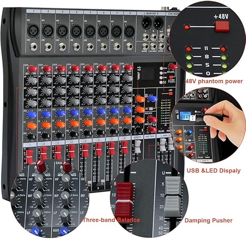 Miniatura 8 de Sistema de consola de sonido profesional, tablero de mezcla de sonido, USB Pro Studio DJ, controlador de sonido de mezcla de voz, consola de mezcla