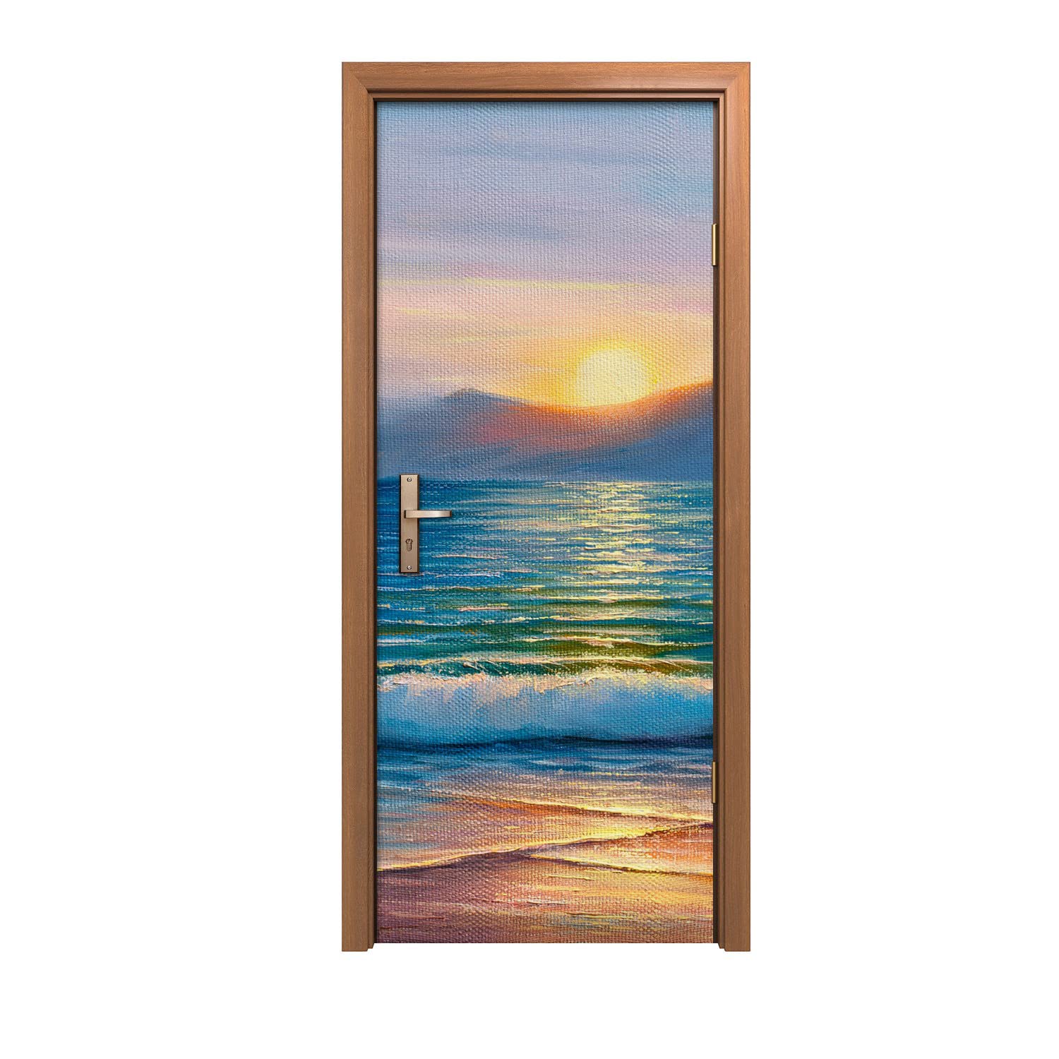 Autocollant de porte ocean sea waves coast mural 90x200cm pour decoration interieure