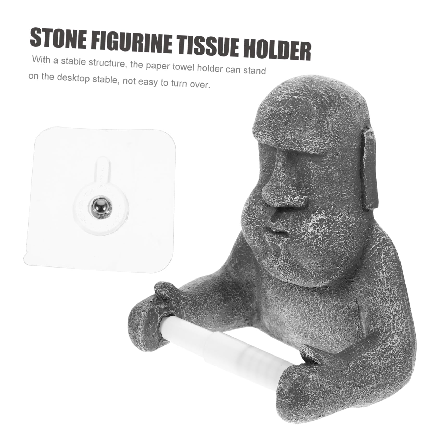 Porte-Rouleau Design Statue Moai Créatif Essuie-Tout en Résine Structure Stable et Résistante, pour Salle de Bain ou Toilettes