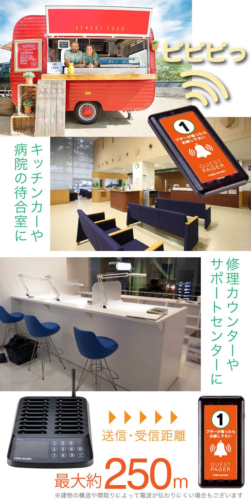 Amazon | FUNKS ゲストページャー 呼び丸 スクエア 受信機 18台セット