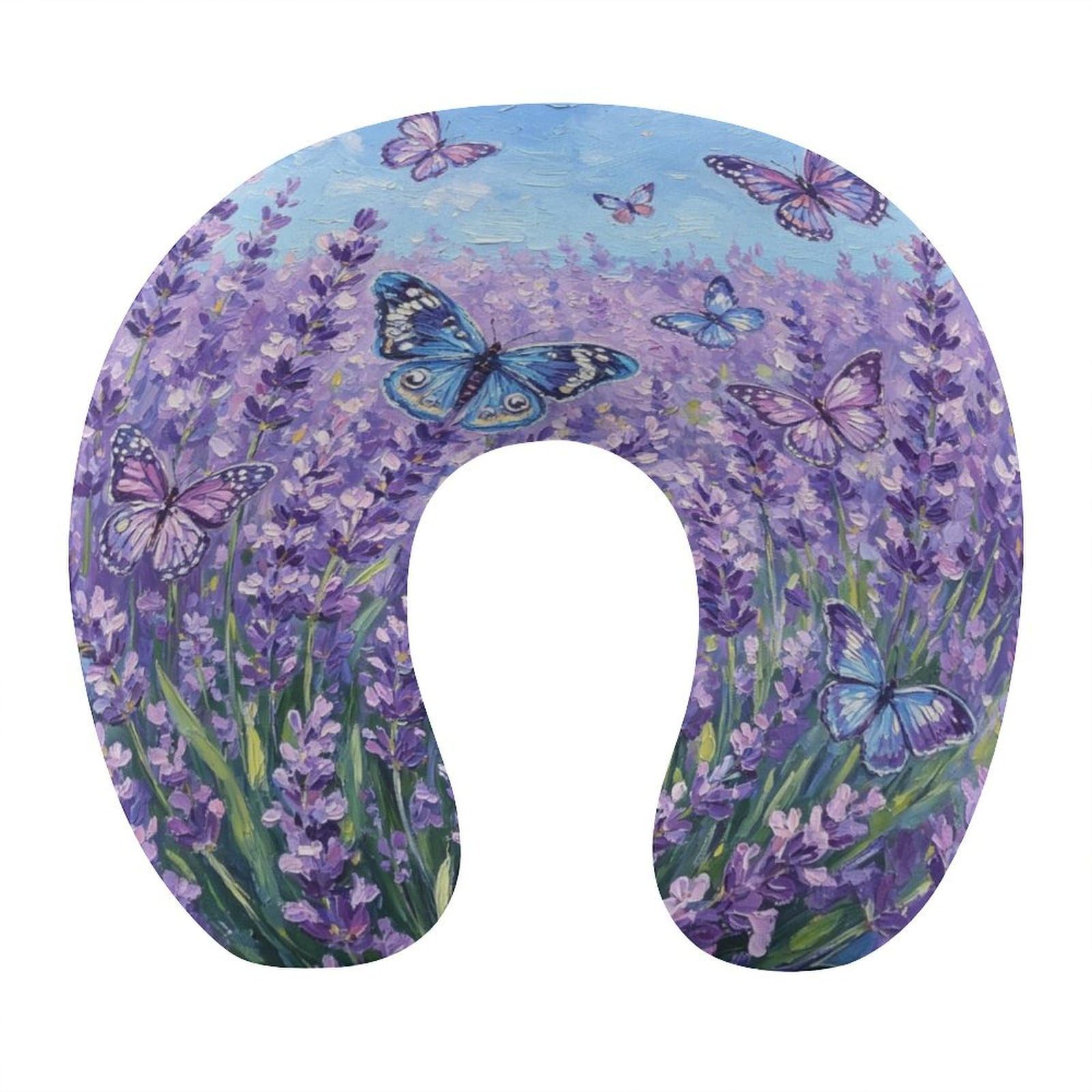 Btcowzrv Style Lavender Field With Butterflies U Shaped Neck Pillow Travel Pillows