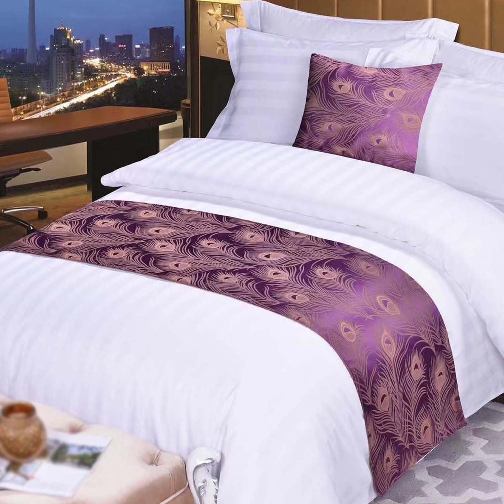 SXLXYOF Floral Bed Scarves Hotel Home Bed Runner King Single Queen Bed Scarf Cushion Covers Throw Blanket Jacquard Satin Smooth Bedspread Bed Towel,E-50 * 240CM