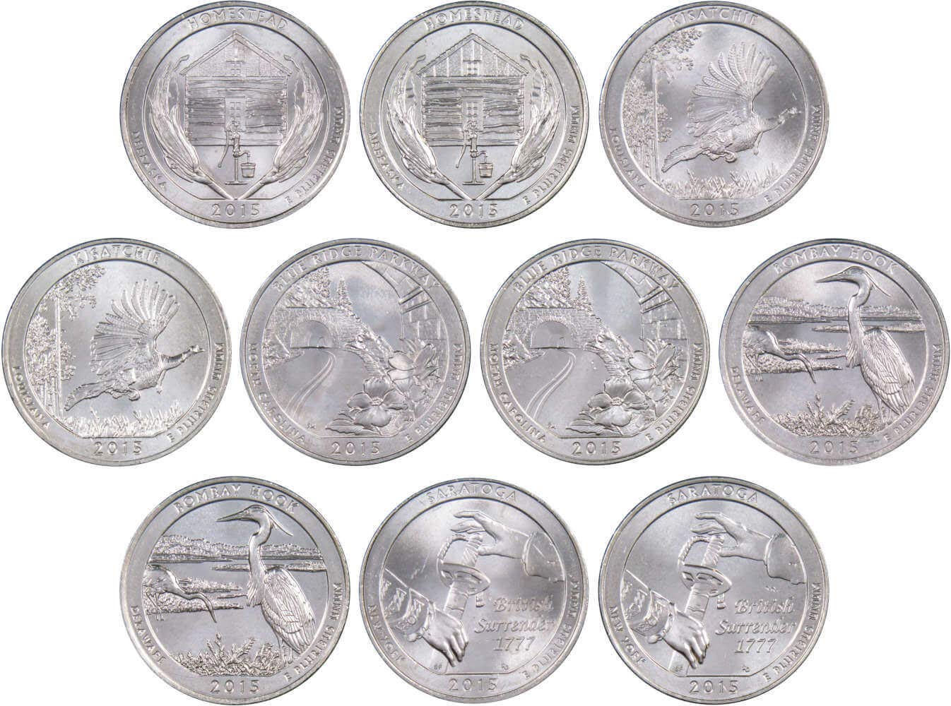 2015 P&D National Park Quarter 10 Coin Set Uncirculated Mint State