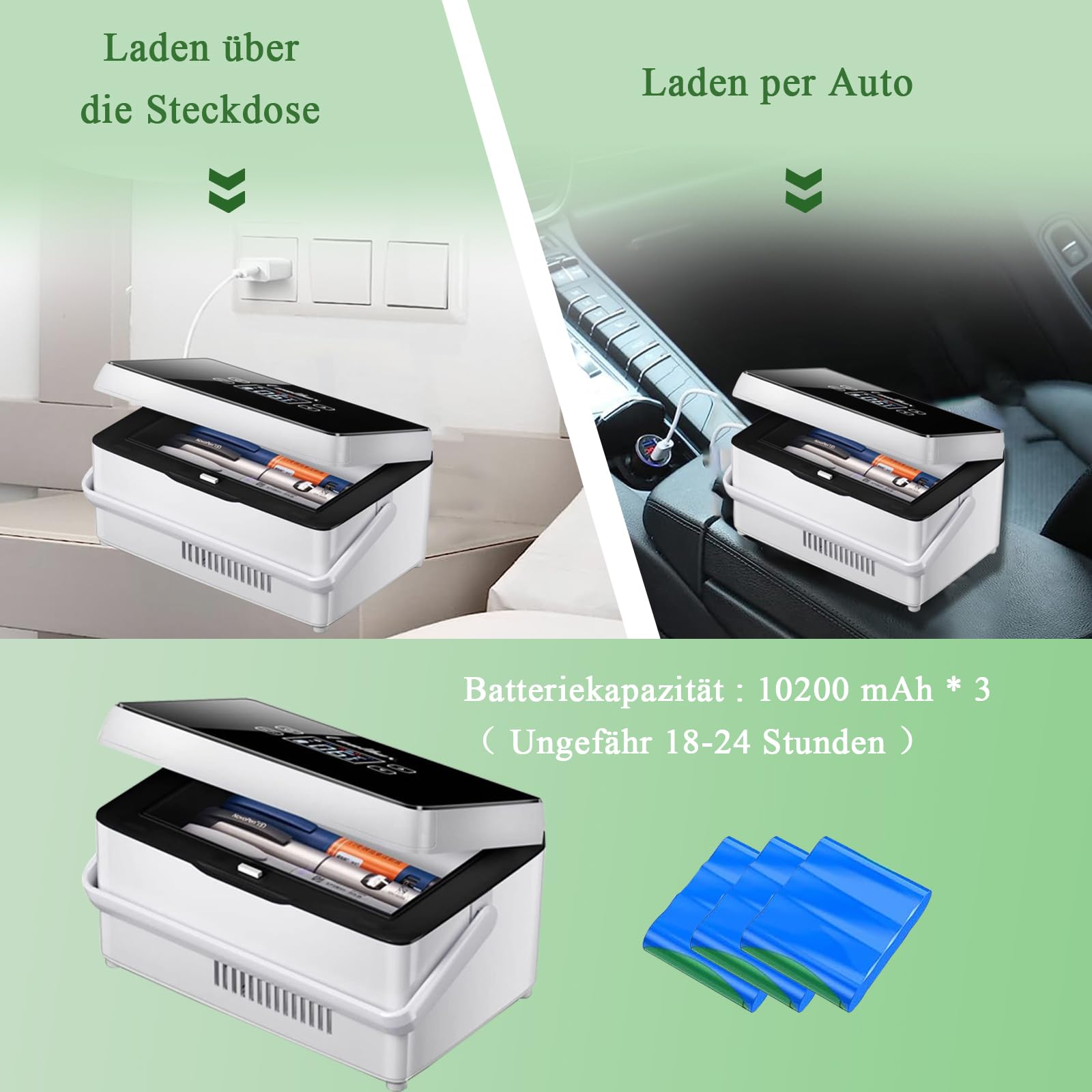Medikamente Kühlschrank, Insulin Kühlbox Tragbare mit 3 Batterien,Mini Intelligente Elektrische Thermostat Kühler Große Kältetechnik Raum für Auto, Reisen, Zuhause Medizinische Kühltasche
