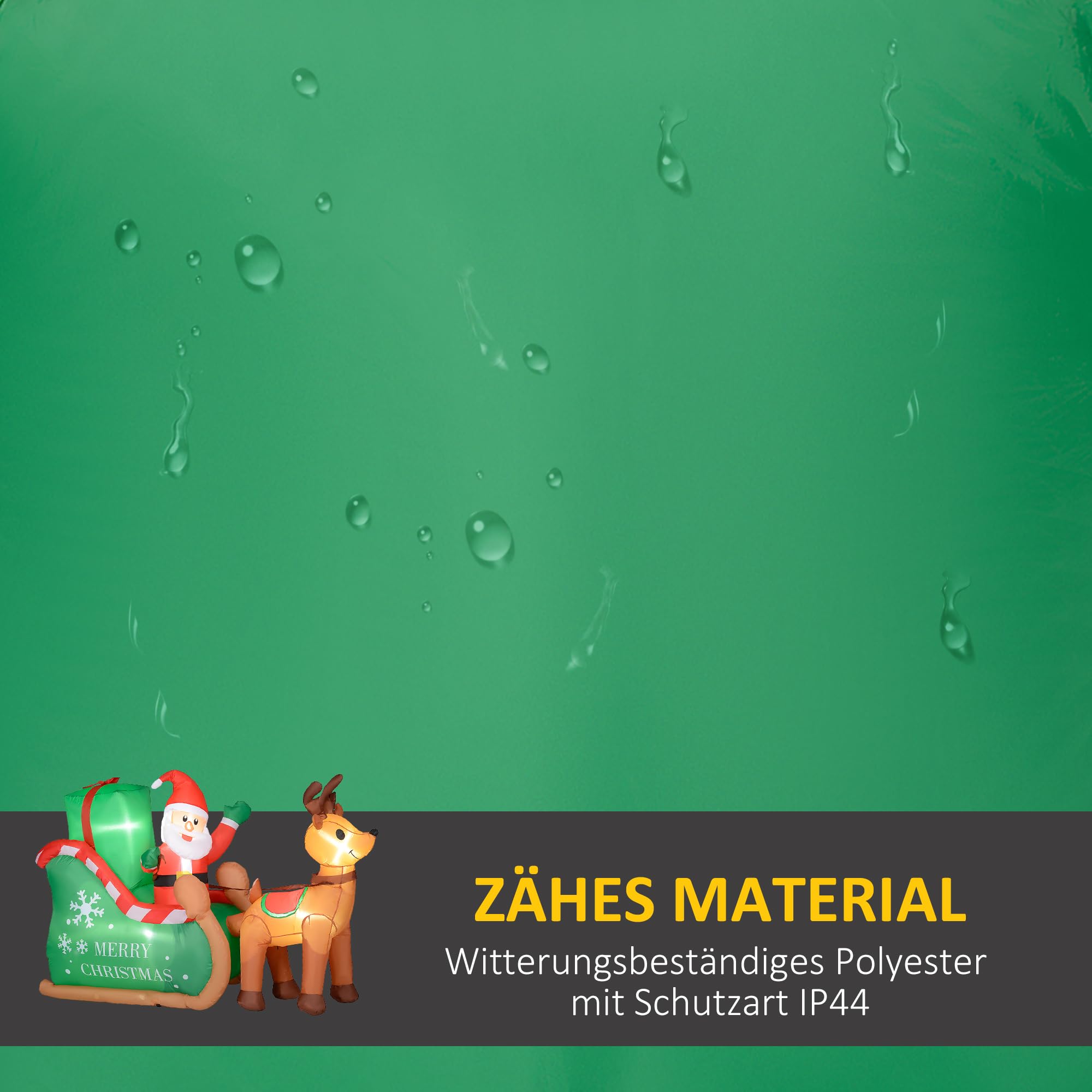 Outsunny Aufblasbar Weihnachtsdeko 2,1 m Weihnachtsmann mit Schlitten | Rentier, LED-Beleuchtung, Selbstaufblasende Weihnachtsbeleuchtung, für Innen- und Außenbereich