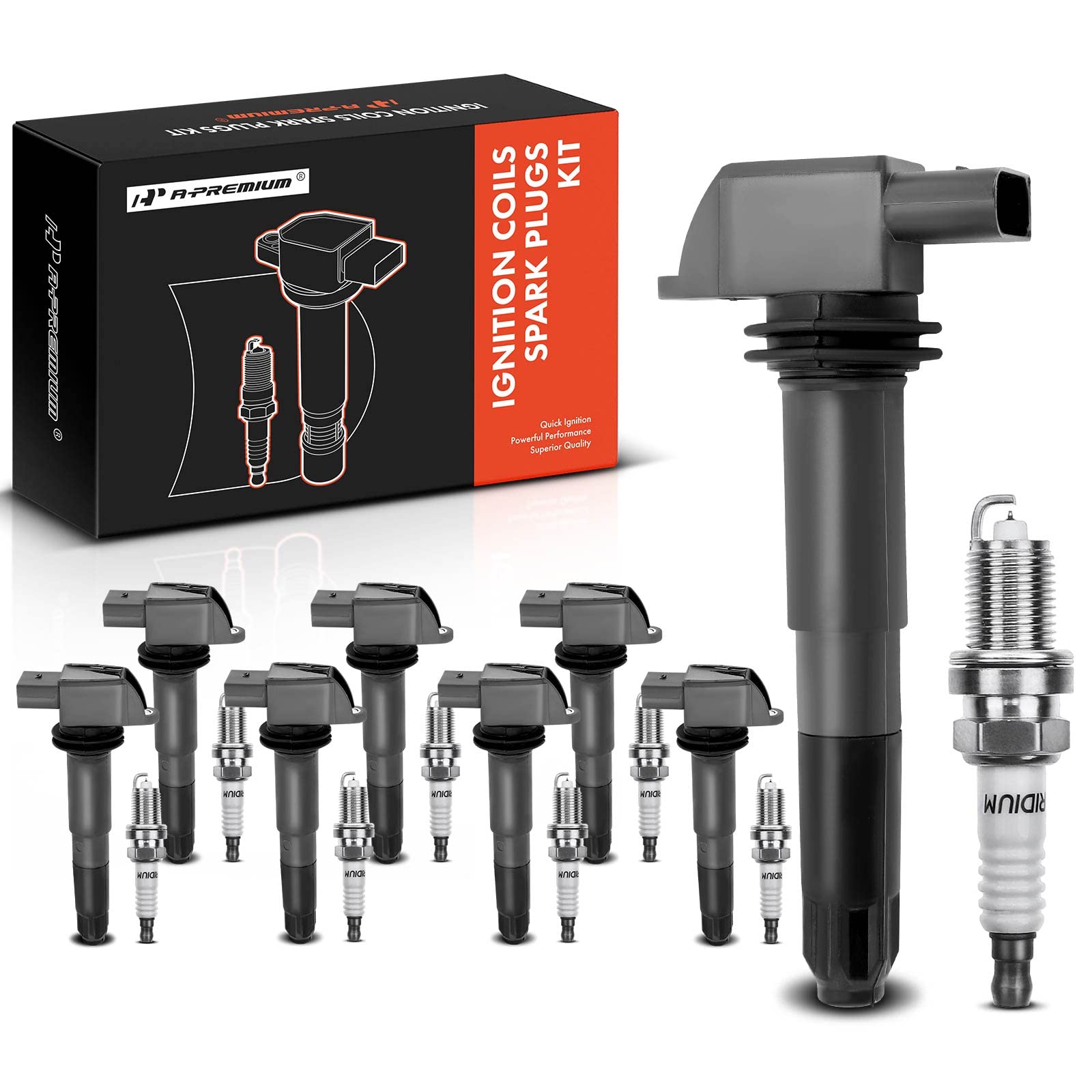 A-Premium Ignition Coils and Spark Plugs Kits Compatible with Porsche Cayenne 2003 2004 2005 2006 V8 4.5L 8-PC Set
