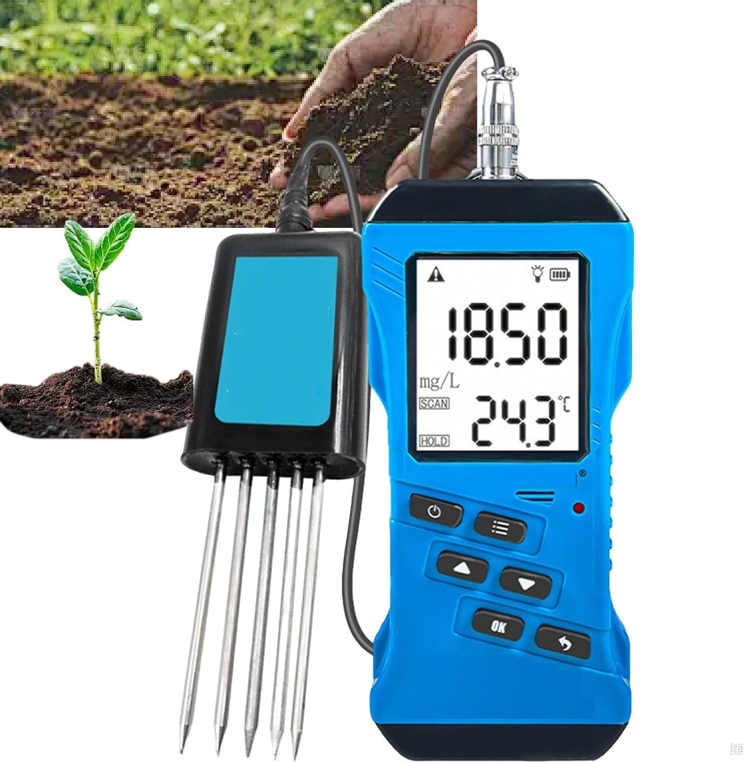 NPK Tester,Nitrogen Phosphorus Potassium Tester with High Accuracy Intuitive Digital Display,PH,Moisture,Nutrient Conductivity,Ec Meter, for Gardening.