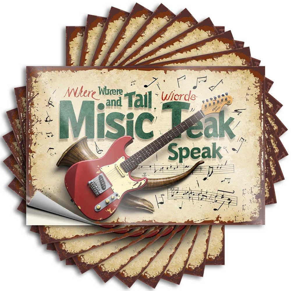 Where Words and Tail Music Speak: A Guitar's Melodic Tale Fire Rustic - Lettering Sticker Wall Removable Vinyl Decal(6X9CM)