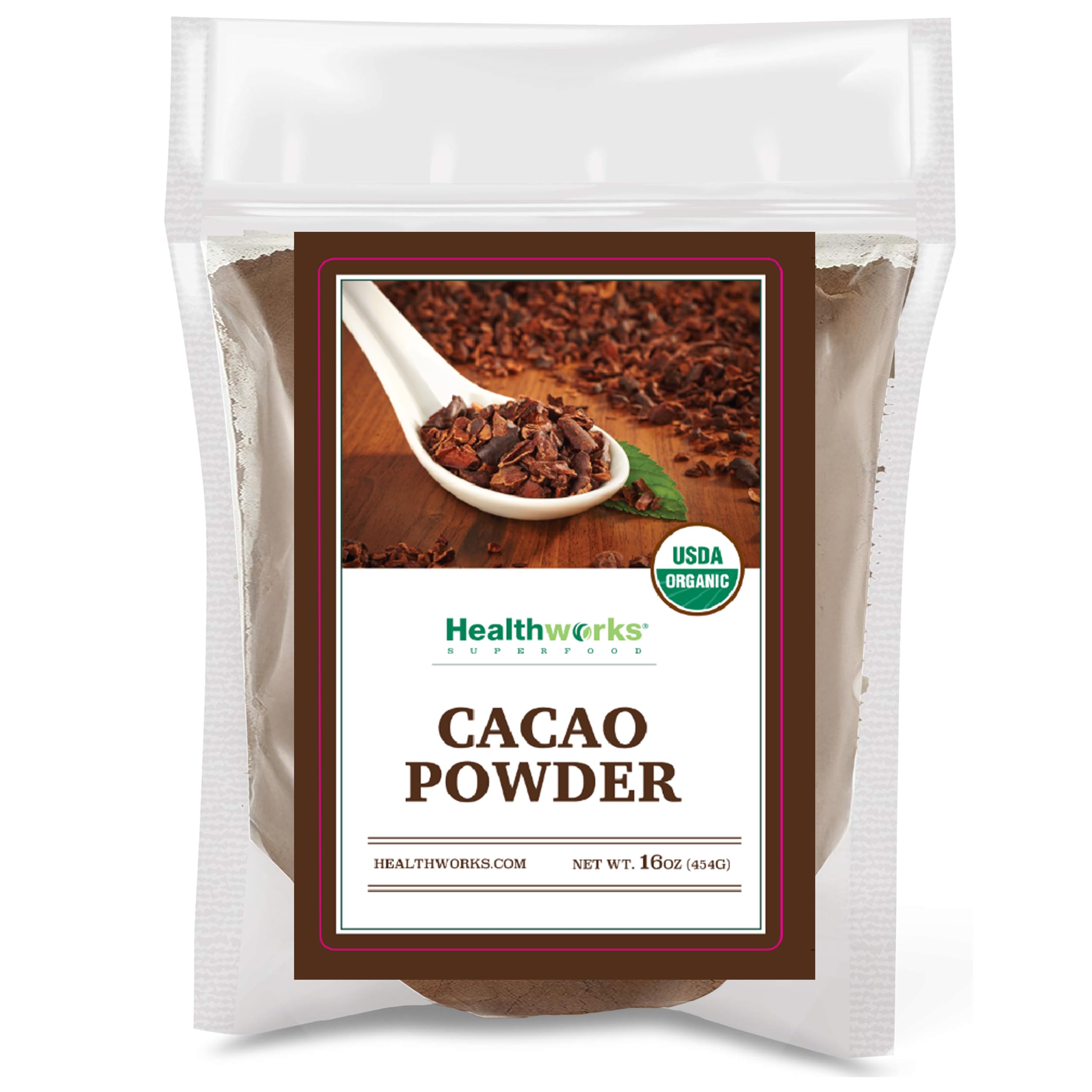 Healthworks Superfoods Organic Cacao Powder - 16 Oz / 1 Lb - Cocoa Chocolate Substitute - Rich Chocolate Flavour - Sugar-Free, Keto, Vegan & Non-GMO - Peruvian Bean/Nut Origin - Antioxidant Superfood