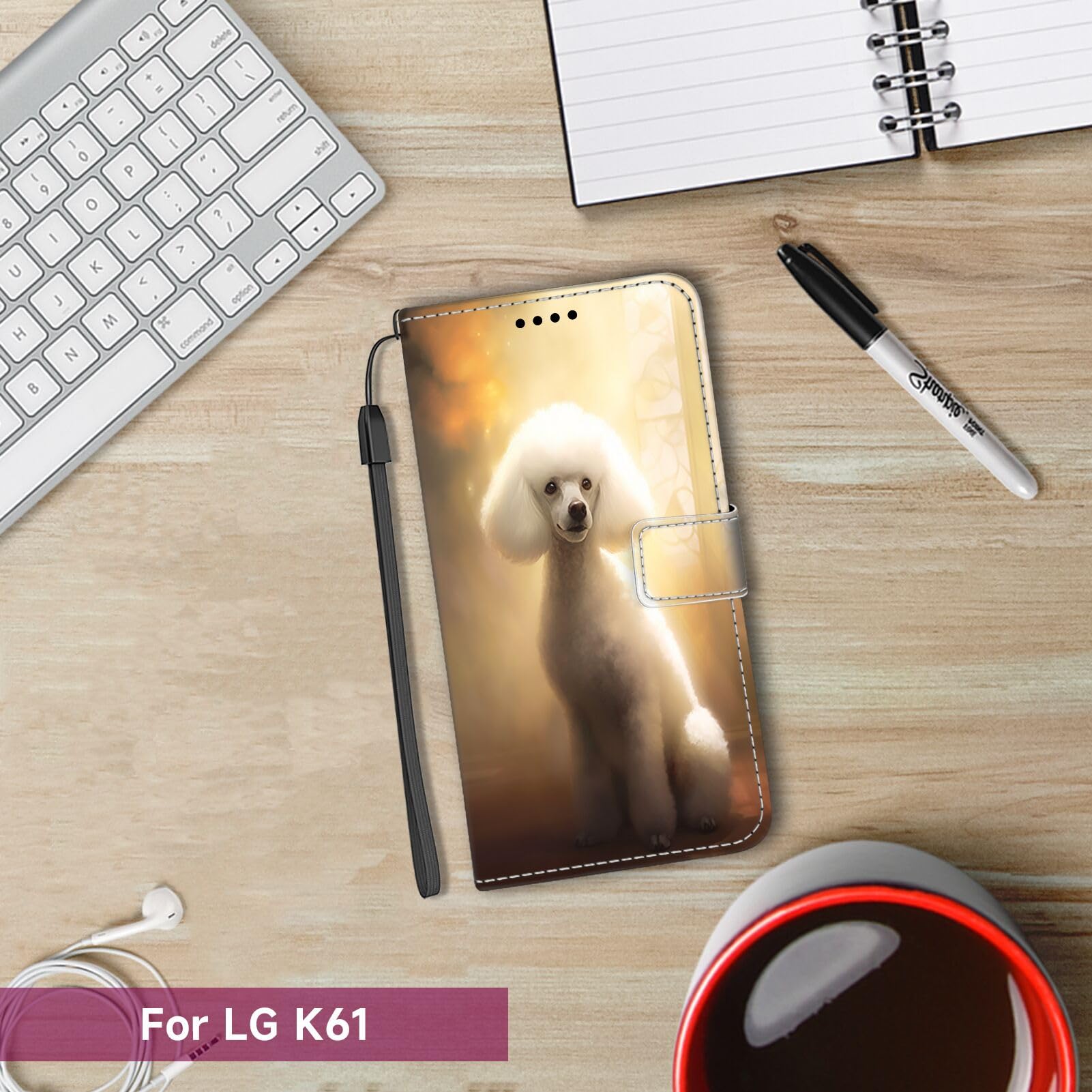 AIFILLE Compatibile per Cover LG K61 Bianca con Disegni Gatto Carino Che Ride Animali Custodia a Libro in Pelle PU e Silicone Bumper Portafoglio Ragazza Donna Antiurto 360 Protettiva Rigida