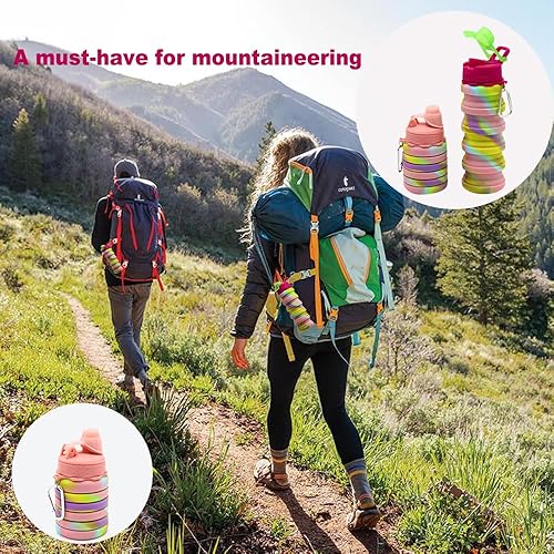 Miniatura 6 de Botellas de agua deportivas plegables de silicona de 16.9 fl oz, 16 onzas, tapa giratoria a prueba de fugas, sin BPA, retráctil, para el hogar, al