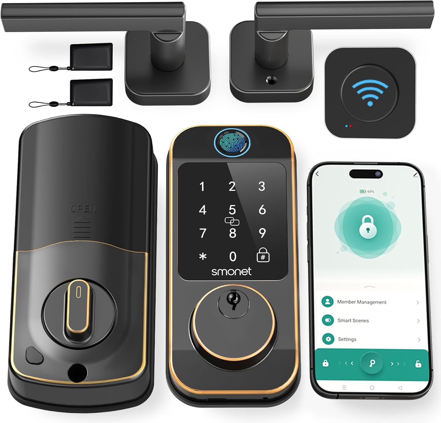 Keyless Entry Door Lock with Handle Set – SMONET WiFi Fingerprint Smart Locks for Front Door, App Remote Control, Digital Bluetooth Keypad Deadbolt Set Compatible with Alexa,Auto-Lock Easy to Install Keyless Entry Door Lock with Handle Set – SMONET WiFi Fingerprint Smart Locks for Front Door, App Remote Control, Digital Bluetooth Keypad Deadbolt Set Compatible with Alexa,Auto-Lock Easy to Install