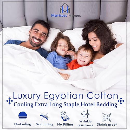 Miniatura 9 de Juego de sábanas de 600 hilos, 100% algodón suave de grapas largas, 4 piezas, tamaño matrimonial, suave tejido de satén, colección de ropa de cama