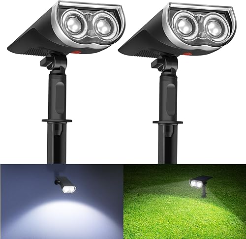 Consciot Focos solares para exteriores, luces solares impermeables IP67, 2 en 1, 6500 K, luces solares de luz diurna, focos de paisaje del atardecer