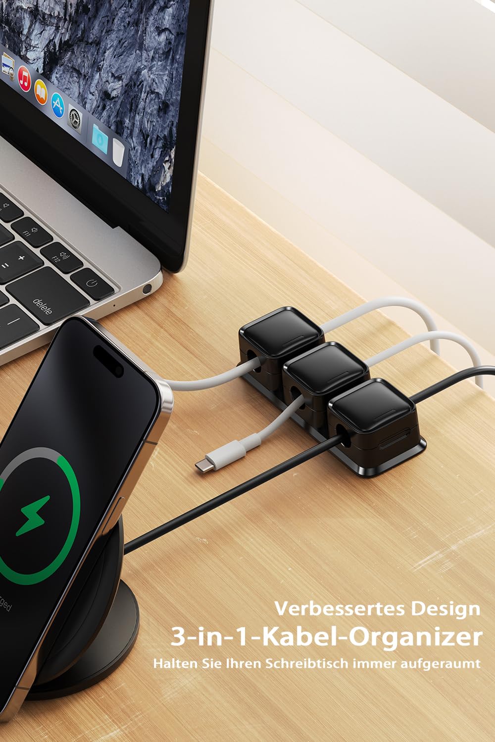 smofish Kabelhalter Kabelclips Kabel Management, 6 Pack 10-Slot Magnetische Schreibtisch Kabel Organizer, Stark Haftende Draht Ladegerät Halter Geschenk für Nachttisch, Küchengeräte（schwarz）