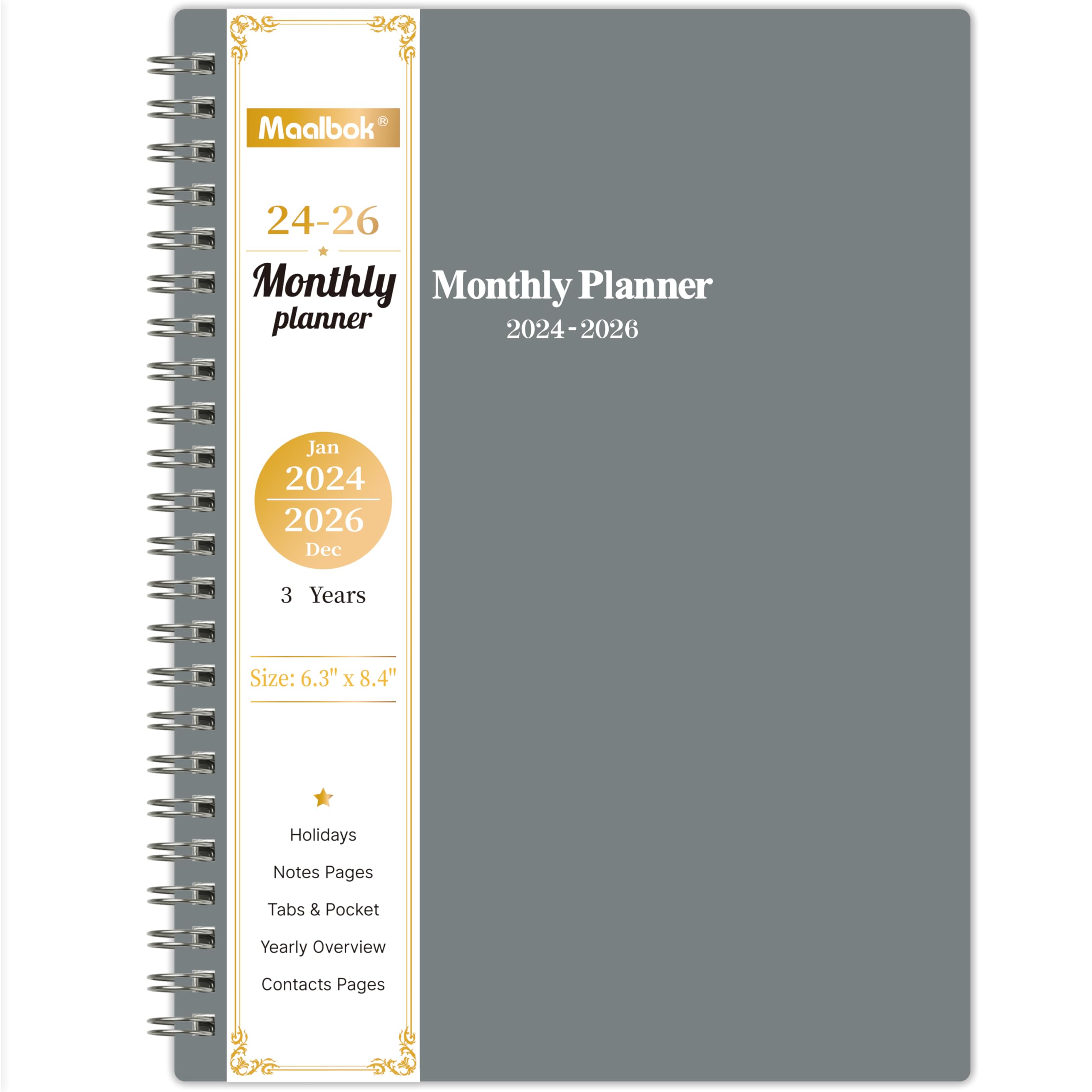 Photo 1 of 2024-2026 Monthly Planner/Calendar - 3 Year Monthly Planner 2024-2026, Jan 2024 - Dec 2026, 6.3" x 8.4", 36 Monthly Planner with Tabs, 30 Notes Pages, Double-side Pocket, Holidays
