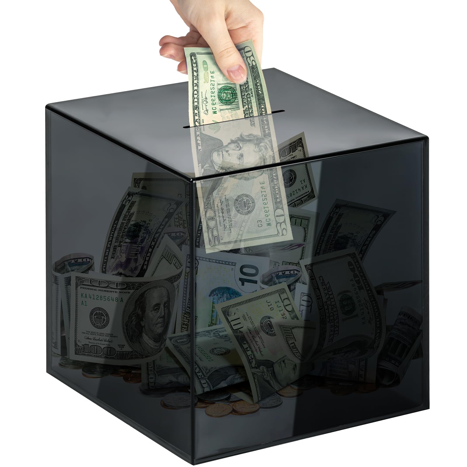 Vcertcpl Acrylic Clear Piggy Bank Money Saving Box for Cash Saving, Unopenable Adults Piggy Bank for Real Money Bank Coin Bank Change Jar (Gray,