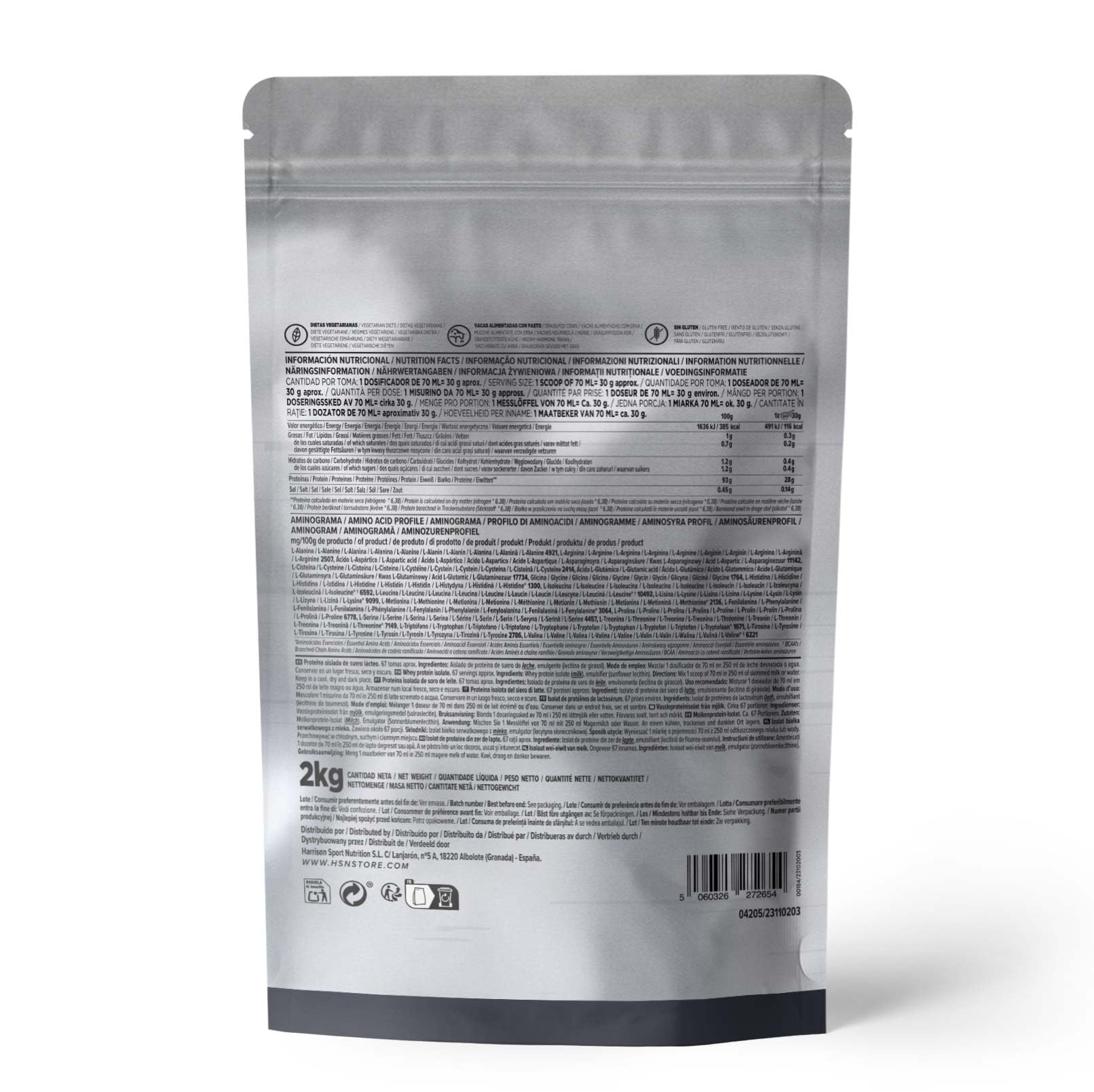 Proteina del Siero Isolata HSN | Gusto Neutro 2 Kg = 67 Dosi per Confezione 100% Whey Protein Isolate | RICCA di Proteine, EAA, BCAA e Glutammina | No OGM, Vegetariana, Senza Glutine né Soia