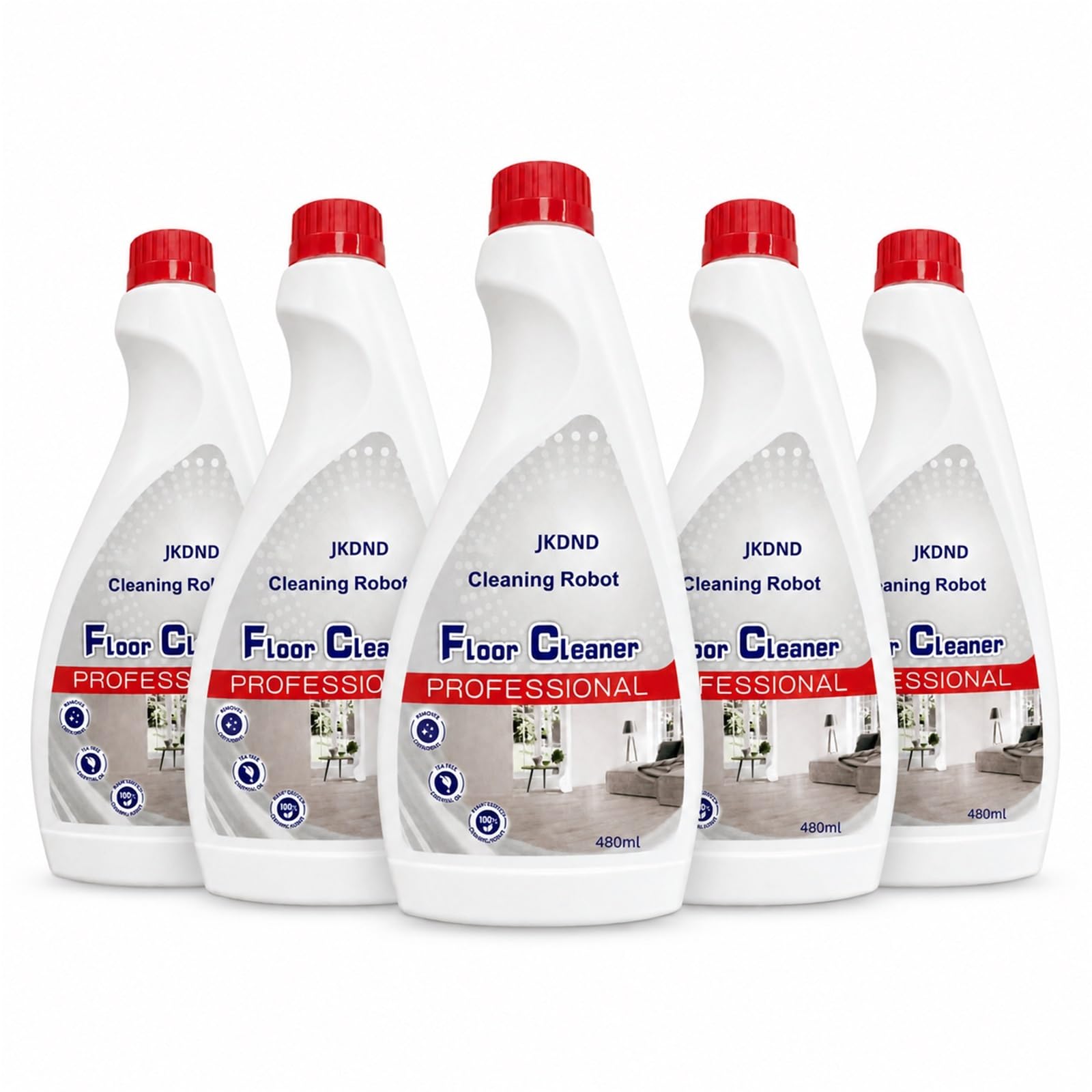 Ricarica Liquido Pulizia Pavimenti, Confezione Da 5, 480ML | Formula Vegetale A Bassa Schiuma, Rimozione Macchie Ad Alta Efficienza, Rapporto Di Diluizione 1:300, Compatibile con Roomba