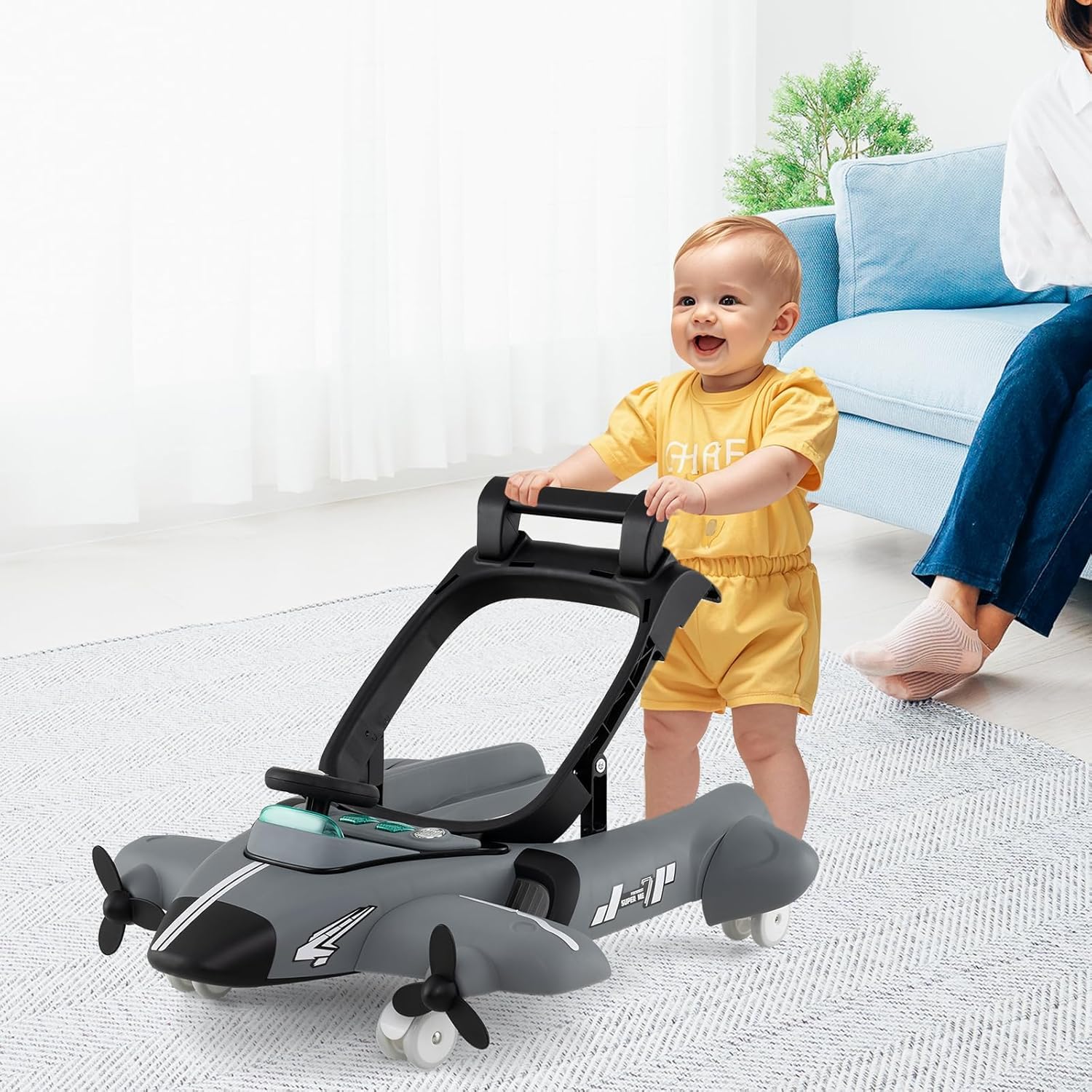 RELAX4LIFE 6 en 1 Andador Bebés Plegable con Altura y Velocidad Ajustables, Tacata Bebe con Asiento Acolchado, Música, Luces y Bandeja de Juguetes para Niños 6-18 Meses, 72,5x64x52/53/54cm (Gris)