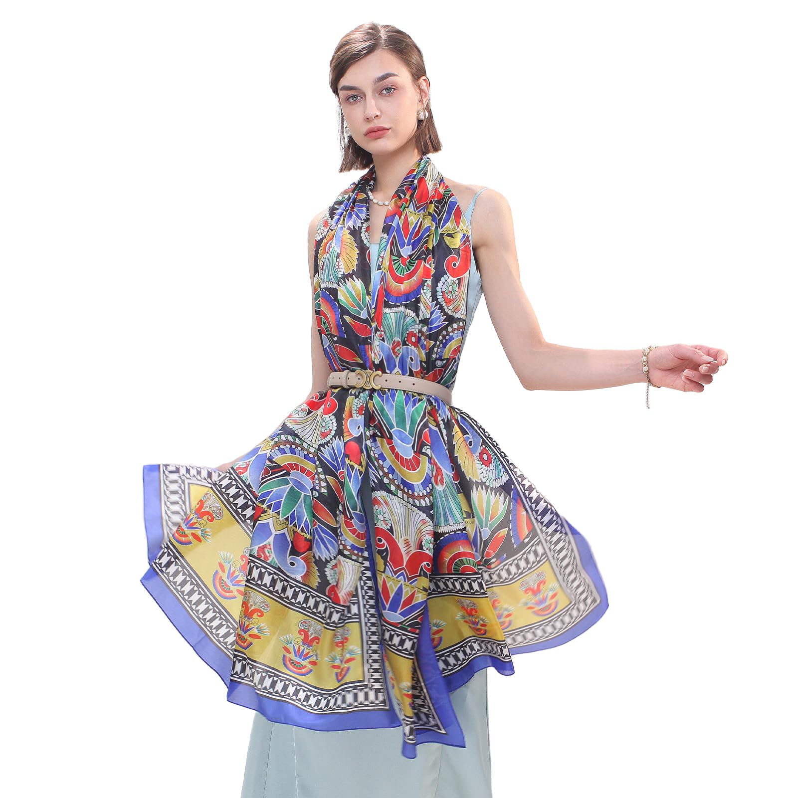 DANA XU 100% Mulberry Extra Large Silk Pashmina Scarf Shawls And Wraps For Women Evening Dress Summer Travel Floral Blanket