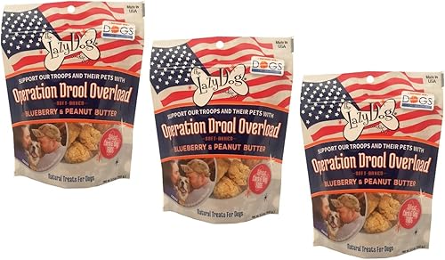 The Lazy Dog Cookie Co. & Dogs on Deployment Operation Drool Overload Blueberry & Peanut Butter Golosinas para perros, 5 onzas (paquete de 3)