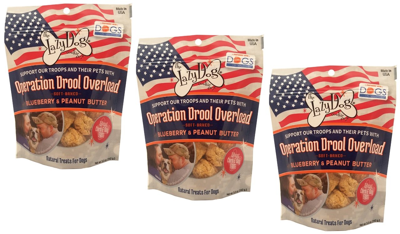 The Lazy Dog Cookie Co.& Dogs on Deployment Operation Drool Overload Blueberry & Peanut Butter Soft-Baked Dog Treats, 5 oz. (Pack of 3) Drool