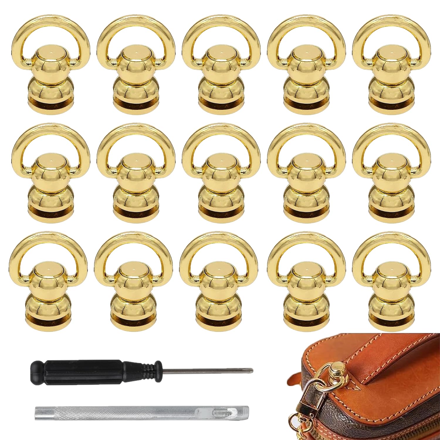 20 Pcs Studs Rivets D Ring Nail Chicago Metal Stud D Ring Stud Screw Rivets Leather Craft Rivets Button Rivets Gold Brass Nail Rivet Stud Screw with for Leather Craft Perfume Bell Gold 20x11mm