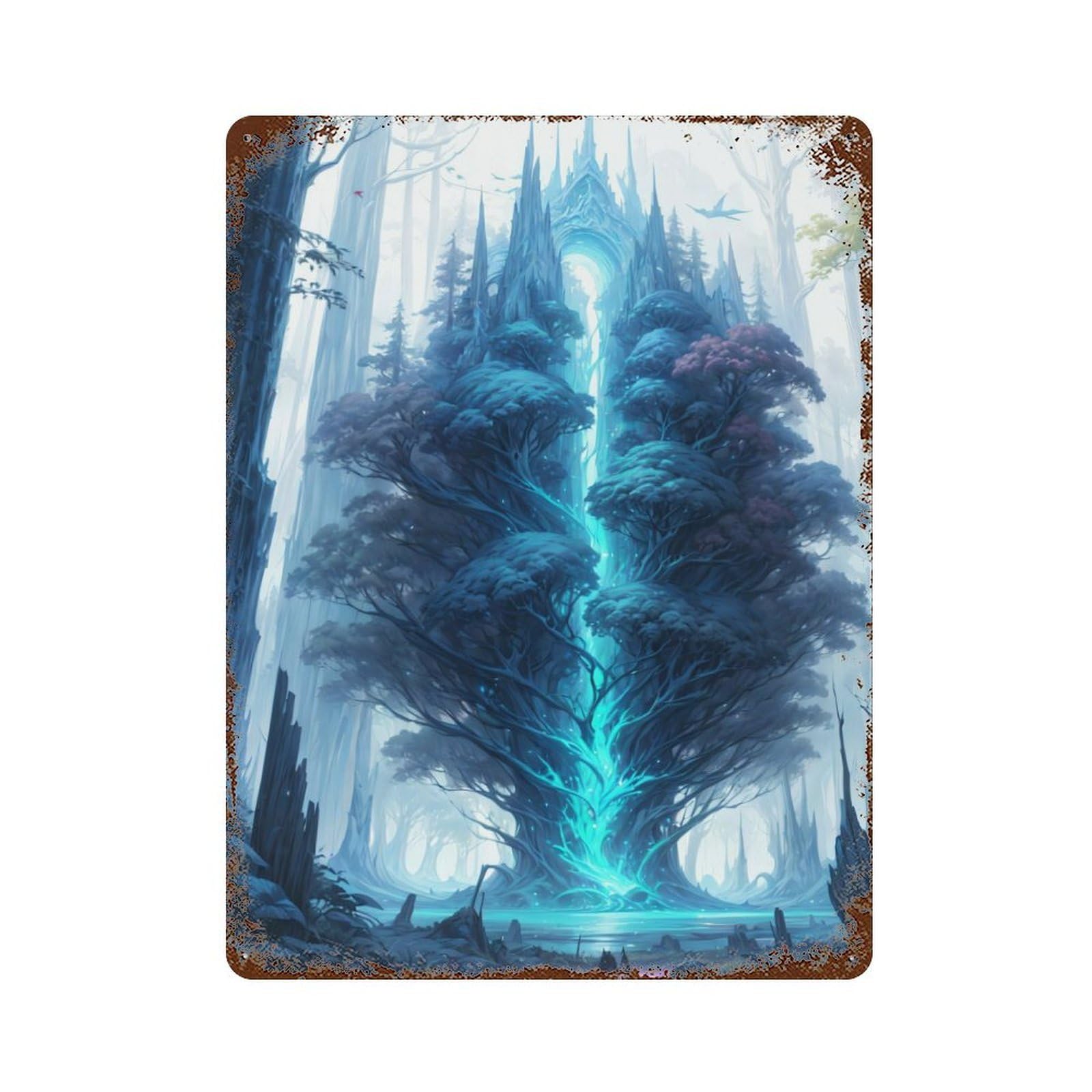 Fantasy Magical Tree Rusty Metal Tin Sign 15.7"x11.8", for Farmhouse, Kitchen And Entryway Decor, Rustic Home Decor