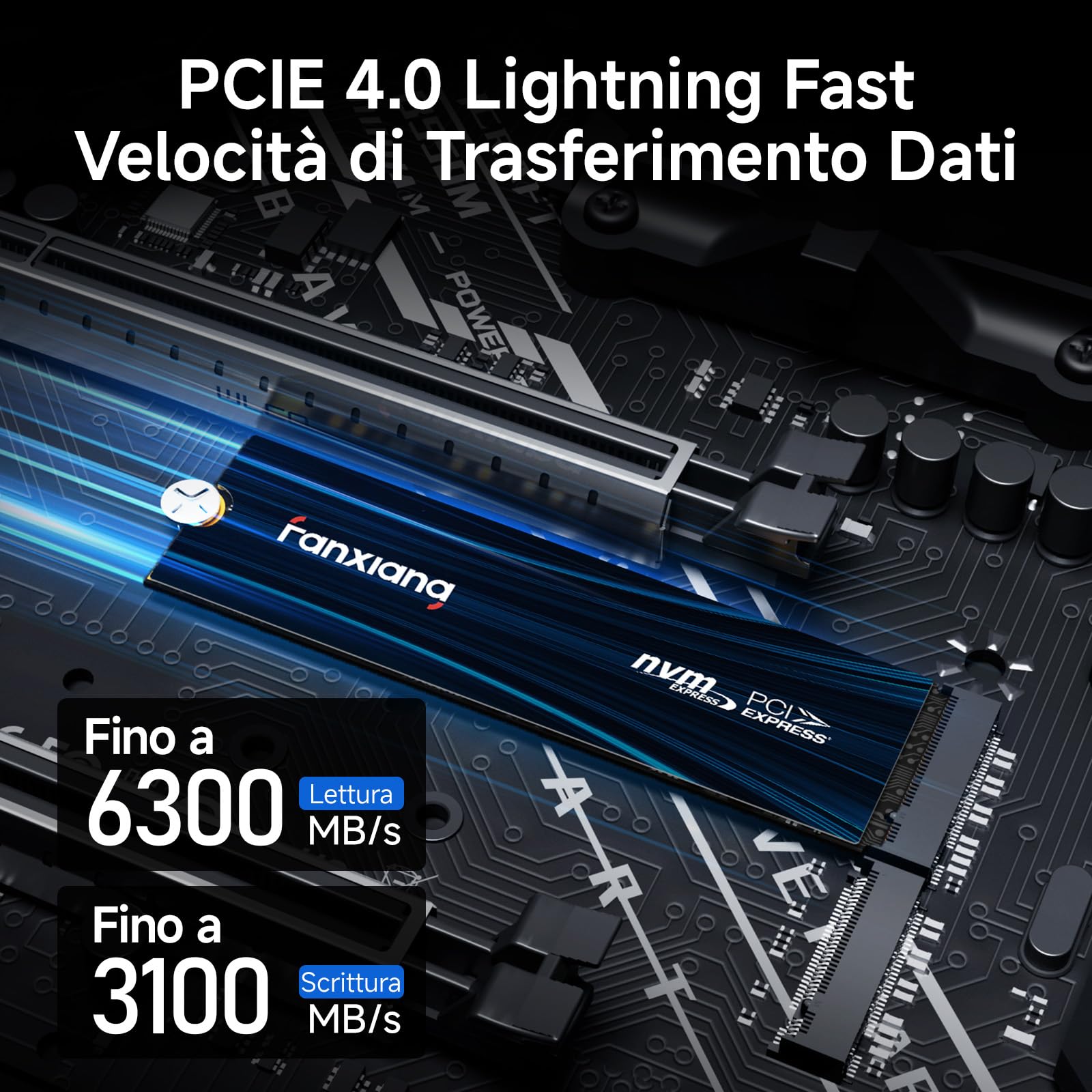 fanxiang SSD 500GB NVMe M.2 PCIe Gen4 fino a 6300 MB/s - Unità a Stato Solido SSD Interno - Compatibile con PC, Laptop per Gamer e Professionisti - S880E