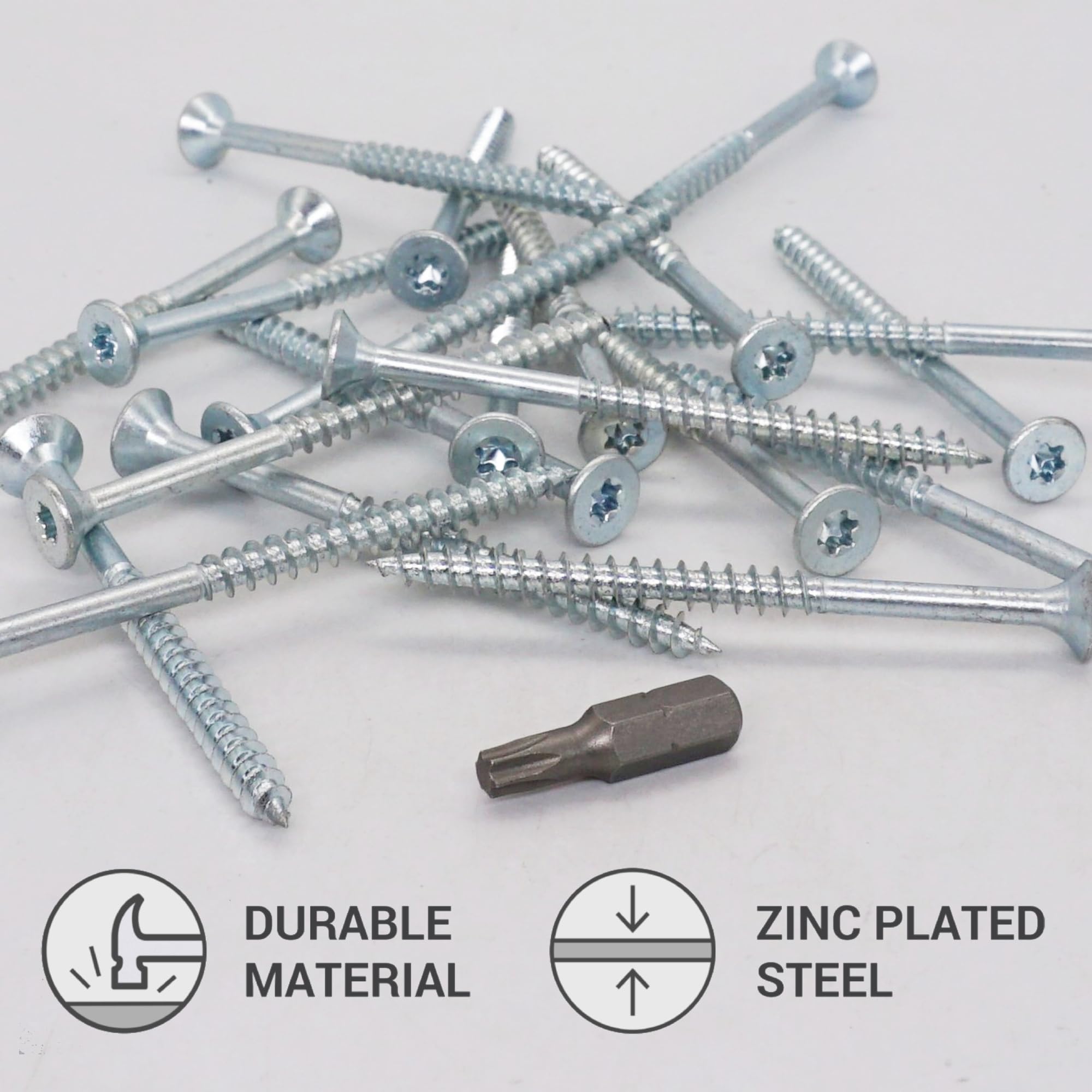 SKIR'CO (20 pcs) Zinc Plated Steel Wood Screws 5.0 x 70 mm, Torx Countersunk Head Screws, Chipboard Screws, Partially Threaded - Image 3