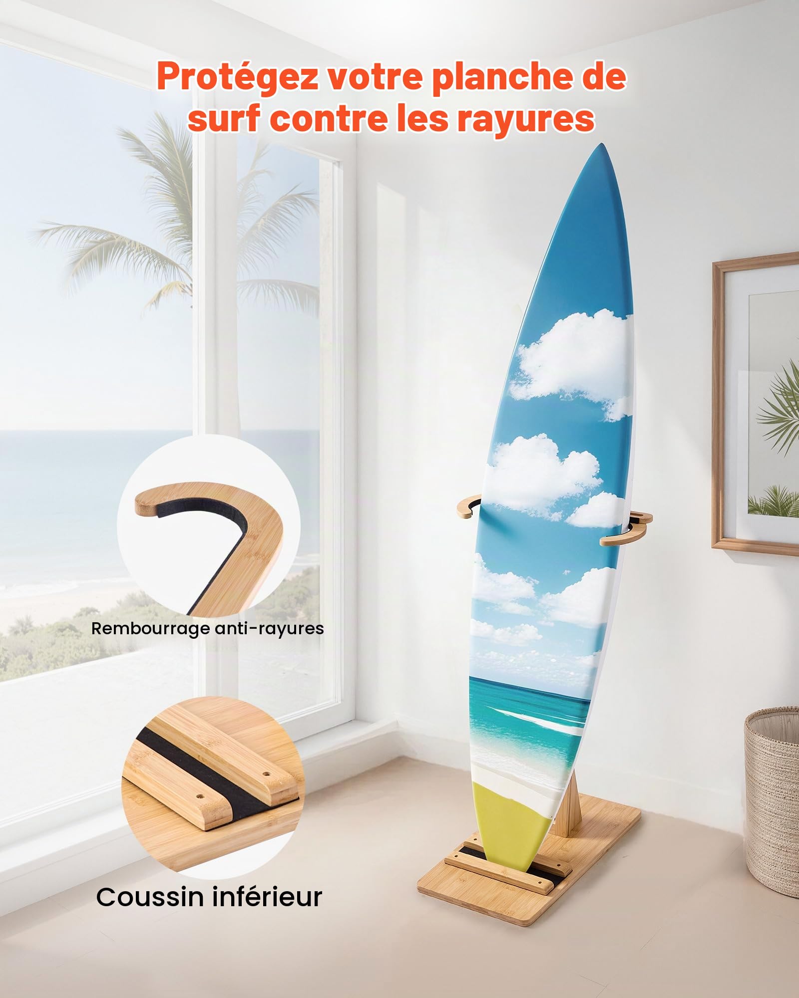 VEVOR Support Vertical pour Planches de Surf, Support pour Rangement et Exposition en Bois, réglable et autoportant, avec Rembourrage, pour wakeboards, Planche à Neige, kitesurfs, shortboards et Skis