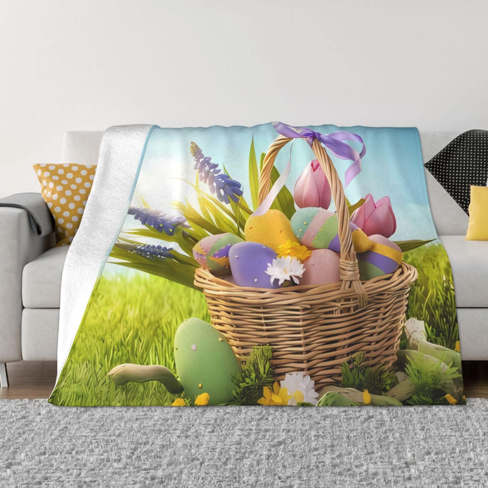 Couverture œufs de Pâques DEHIWI en flanelle douce 203x152 cm