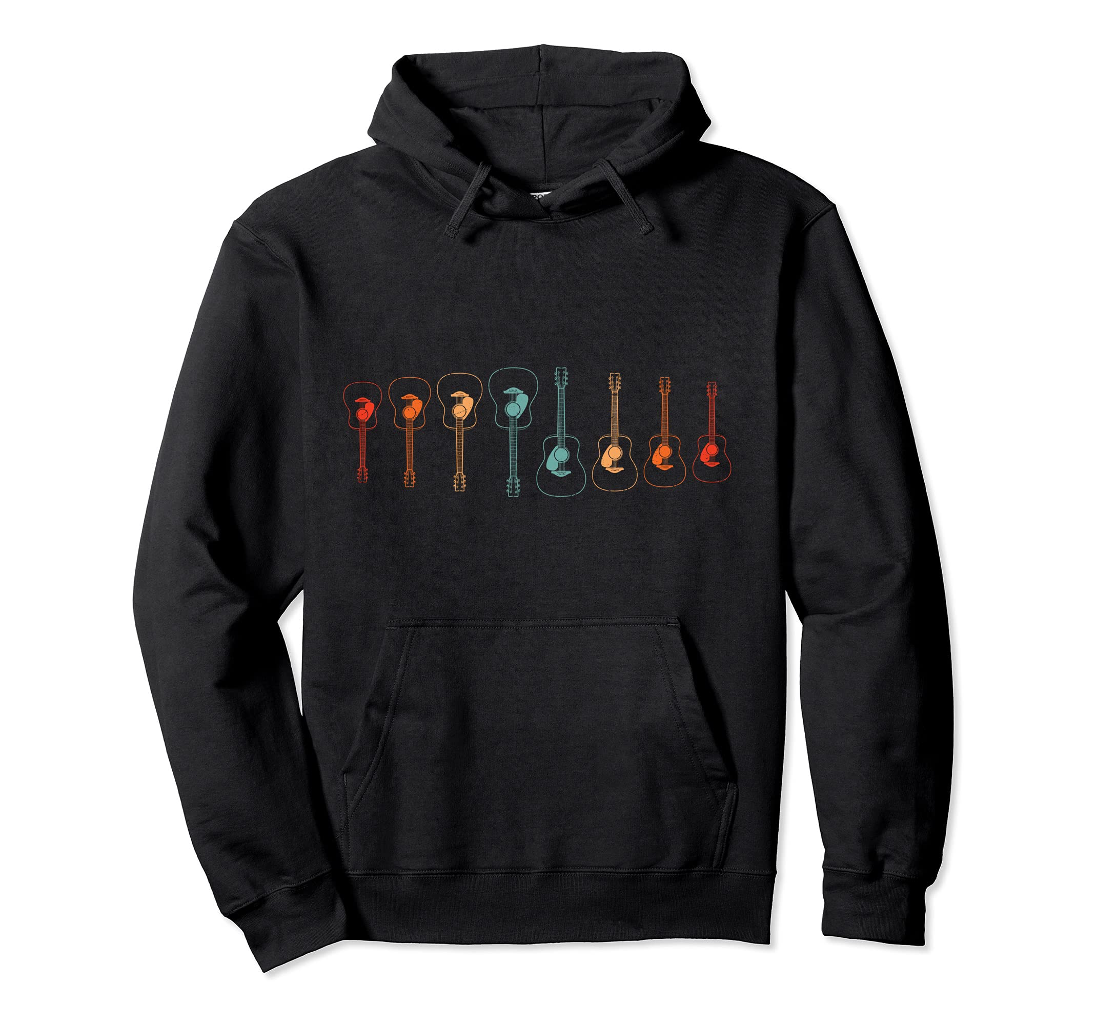 Guitar Retro Guitarist Pullover Hoodie, Black